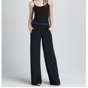 VINCE Wide Leg Silk Black Trousers